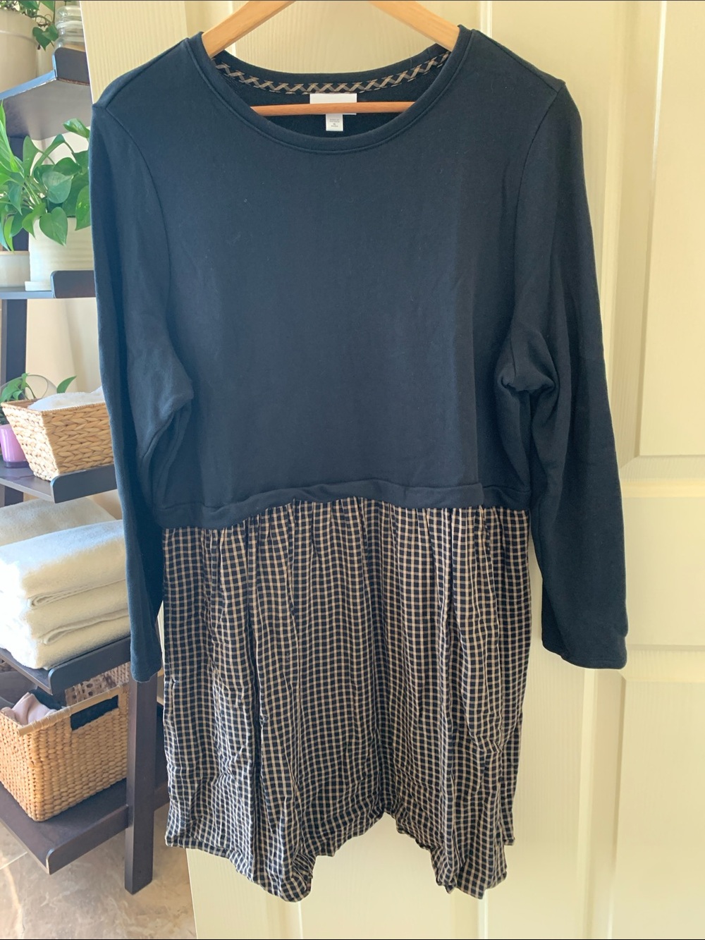 J. Jill Black Top with Black-and-White Checked Skirt Mini Dress